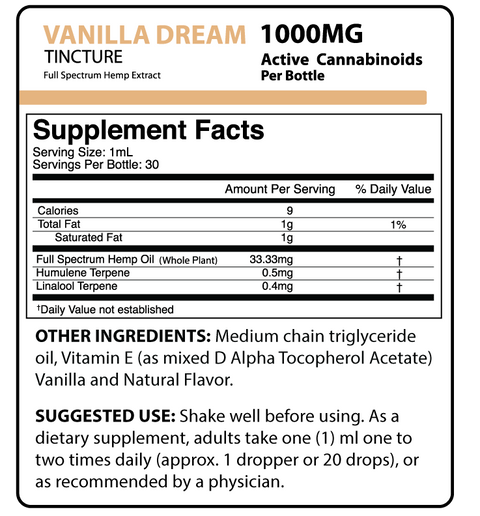 Vanilla Dream Tincture | Full Spectrum Hemp Extract (30mL) - OriginalHemp